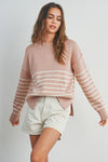 drop shoulder knit striped sweater