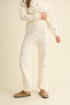 embroidered floral knit pants