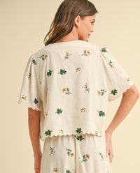 Floral Embroidery Tie Top