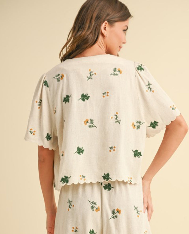 Floral Embroidery Tie Top