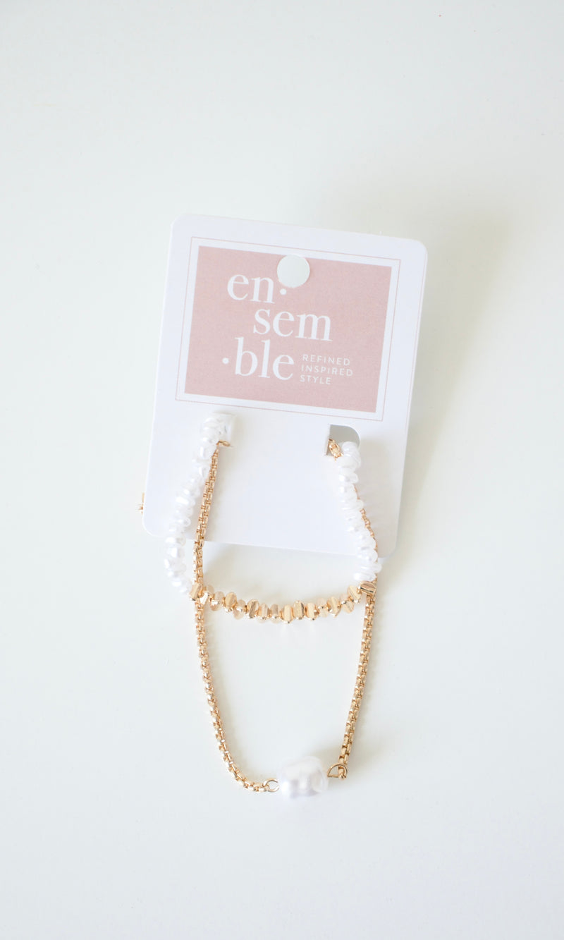 pearl and chain bracelet set