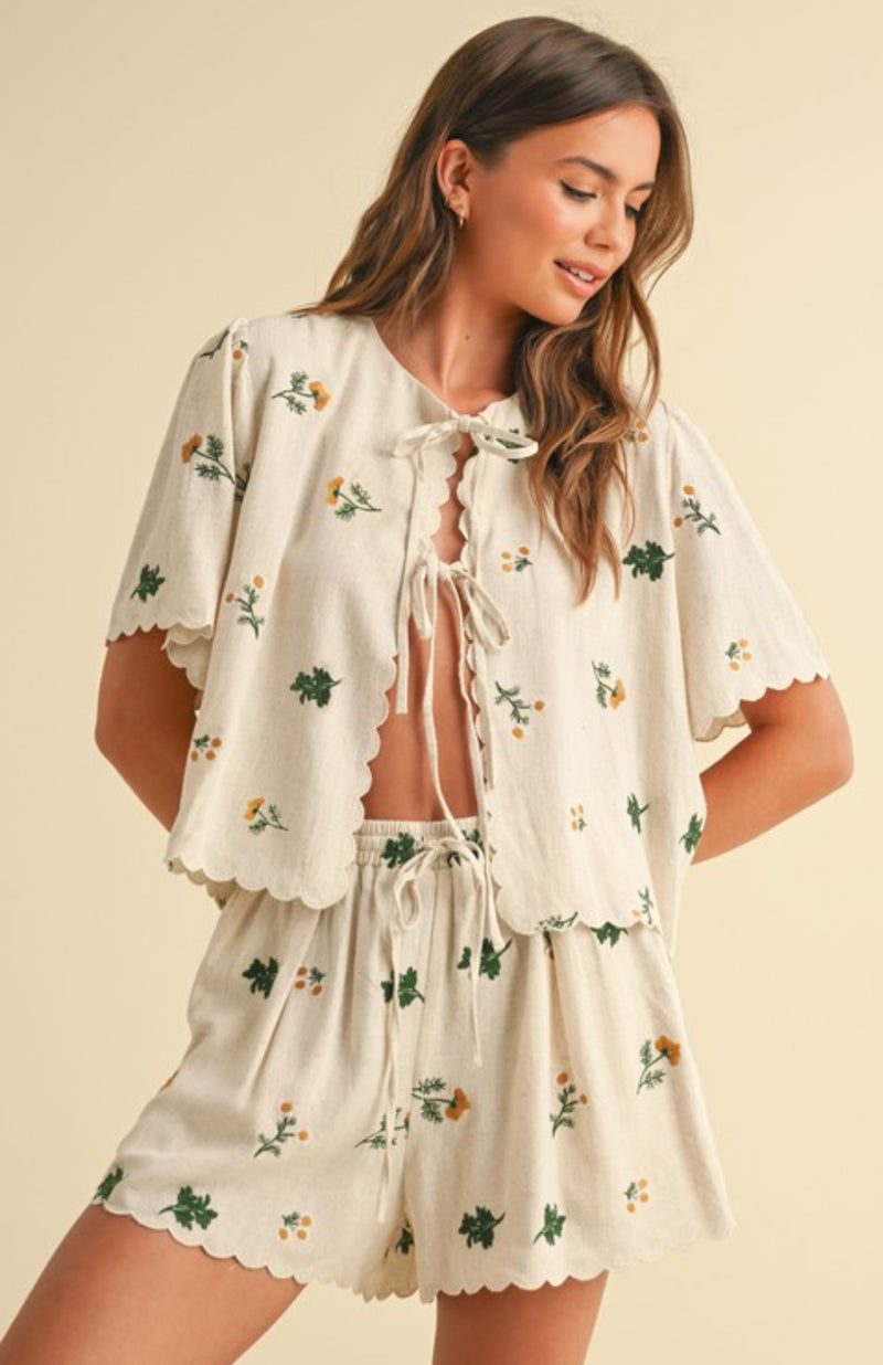 Floral Embroidery Tie Top
