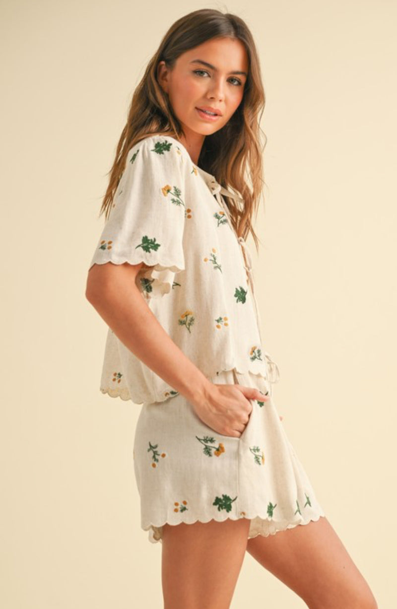 Floral Embroidery Tie Top