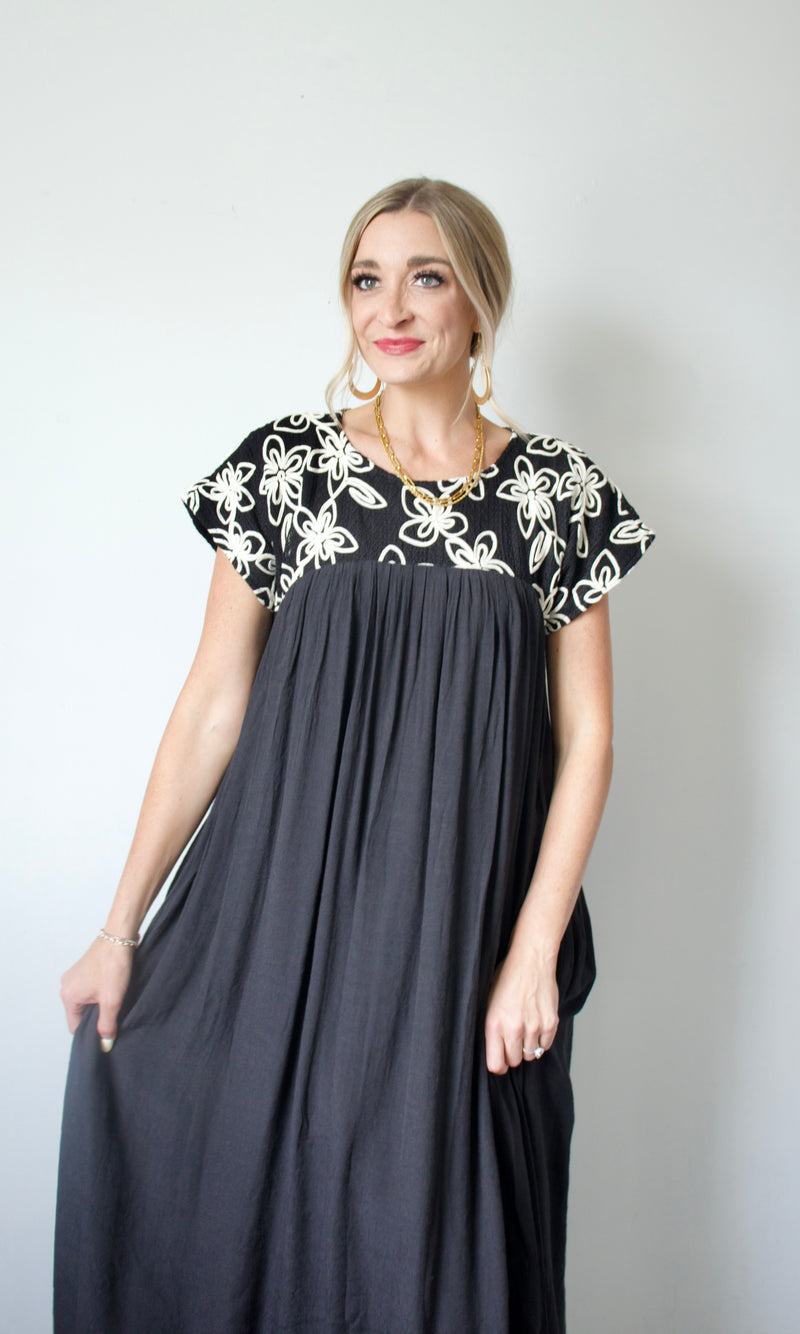 floral embroidered midi dress