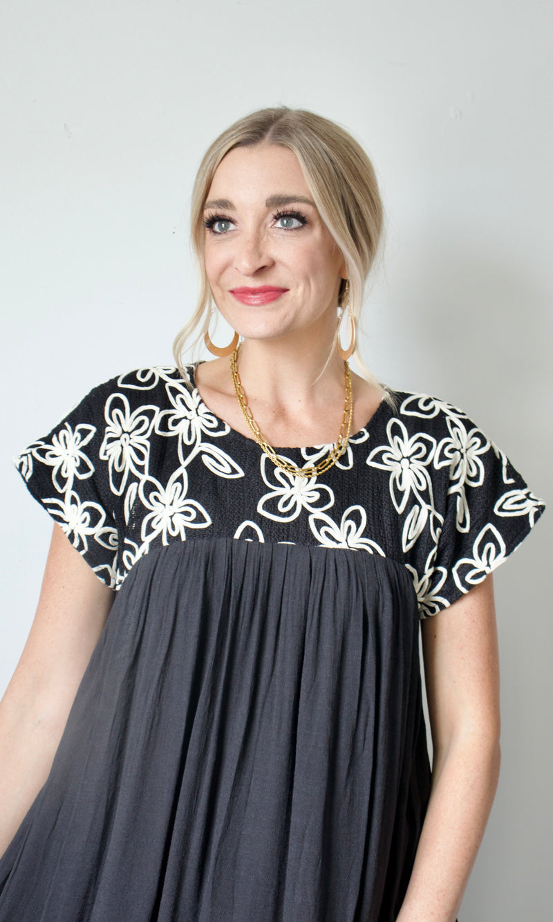 floral embroidered midi dress