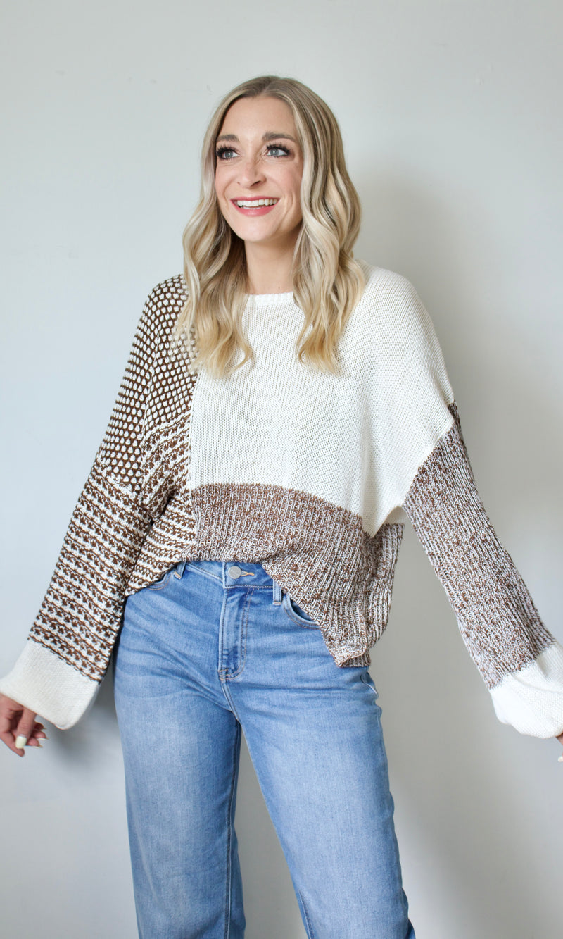 brown colorblock sweater