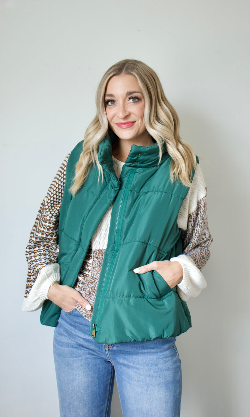 hunter green puffer vest