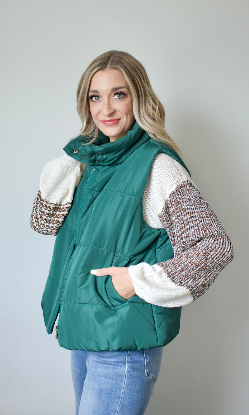 hunter green puffer vest