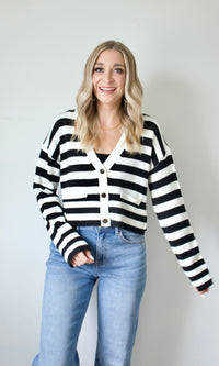 stripe knit button down cardigan