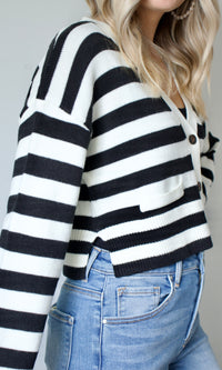 stripe knit button down cardigan