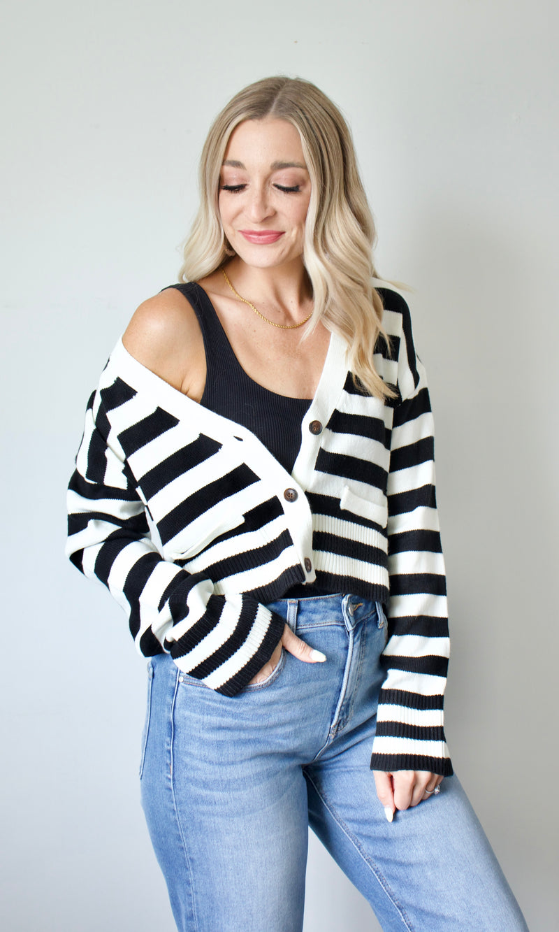 stripe knit button down cardigan