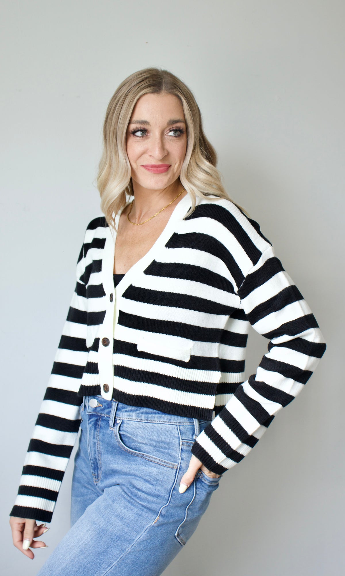 stripe knit button down cardigan