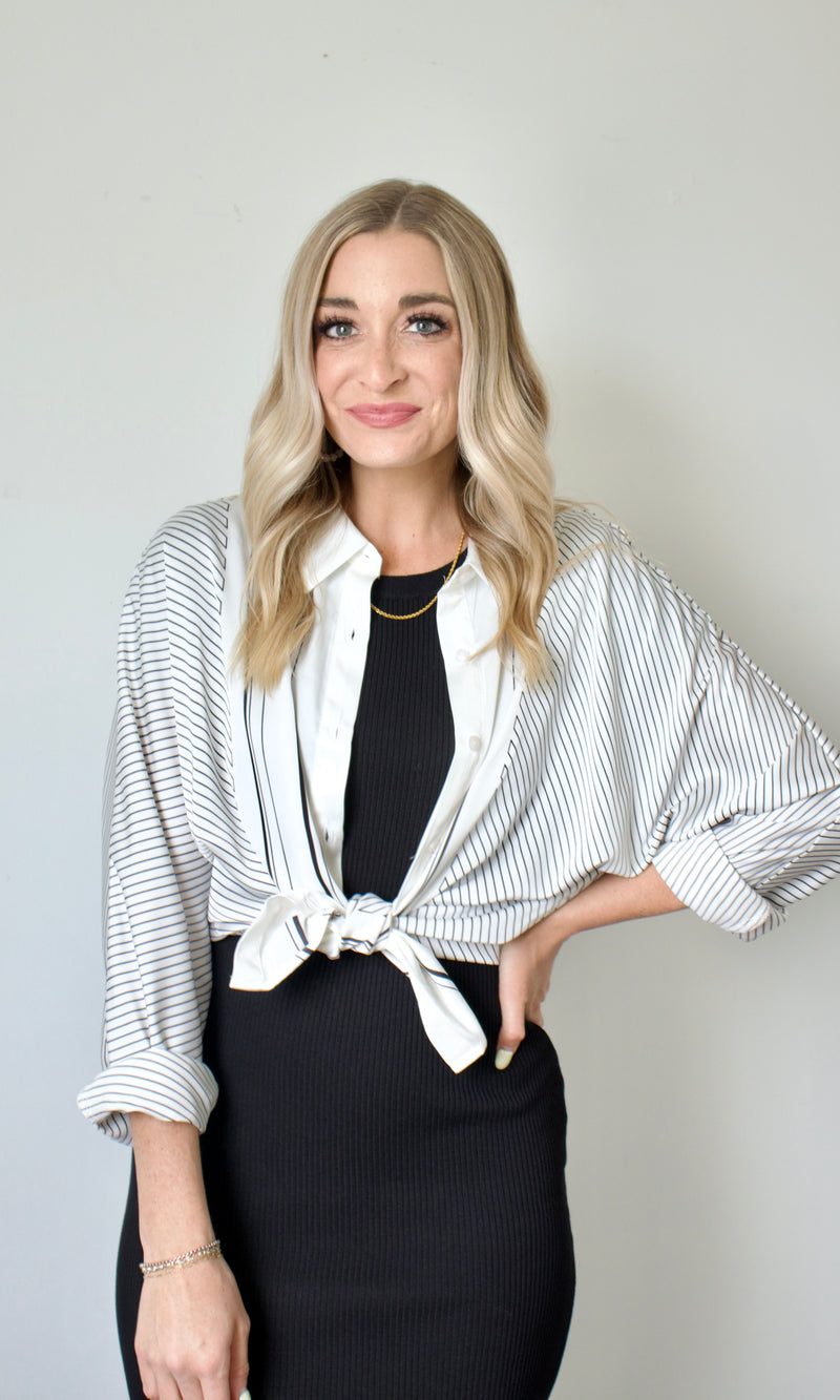 striped asymmetrical button down