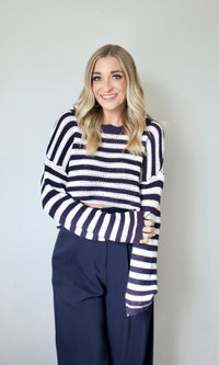 stripe scallop trim sweater