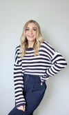 stripe scallop trim sweater