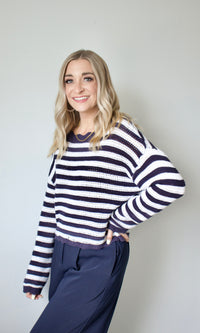 stripe scallop trim sweater