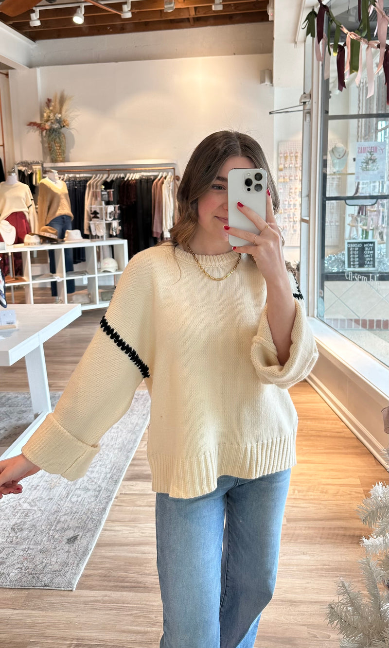 contrast drop shoulder sweater