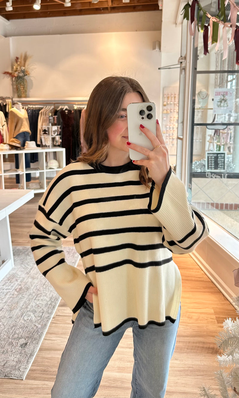 black striped cream sweater