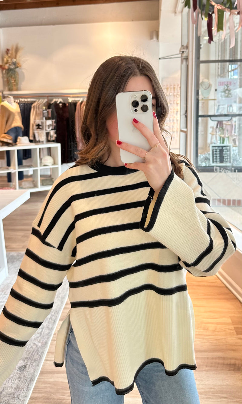 black striped cream sweater