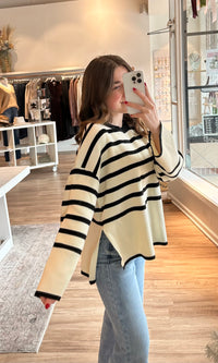 black striped cream sweater