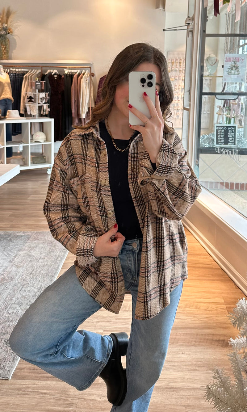 brushed plaid button down shacket