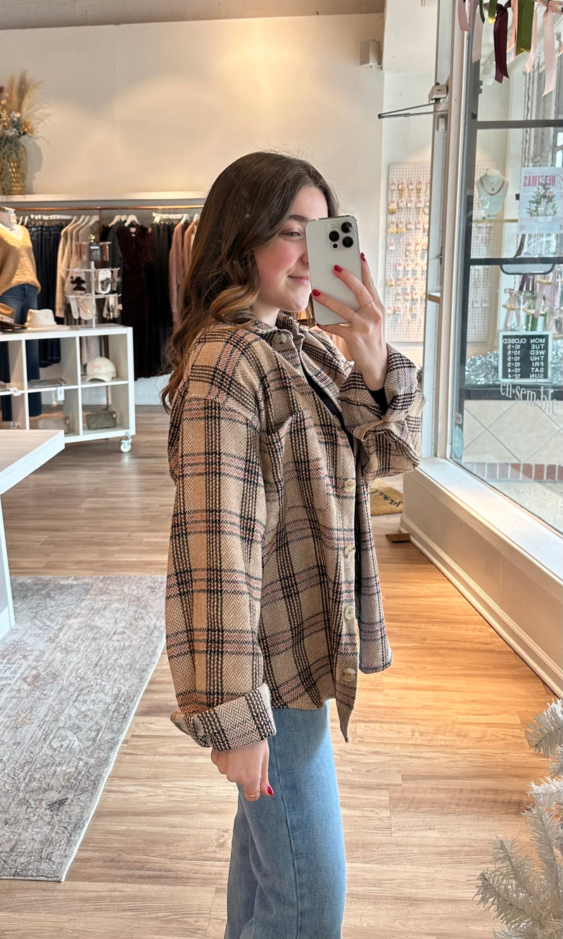 brushed plaid button down shacket