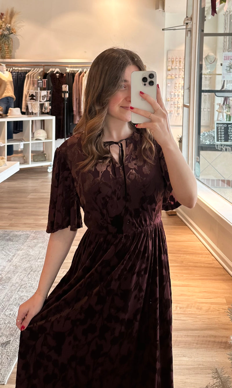 floral velvet burnout midi dress