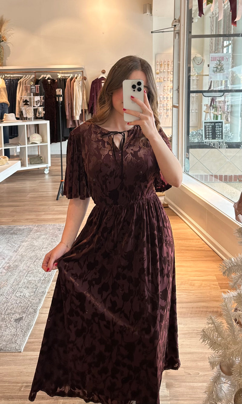 floral velvet burnout midi dress