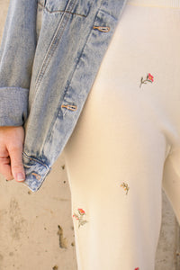 embroidered floral knit pants