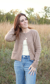 gold button knit cardigan