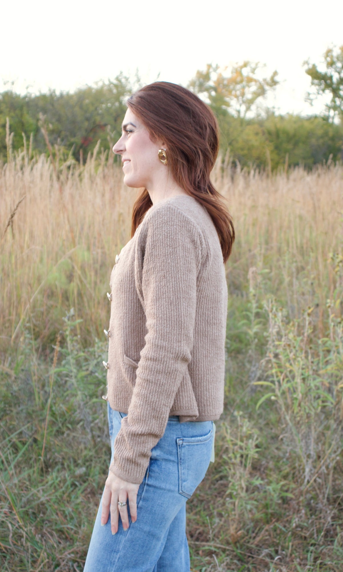 gold button knit cardigan