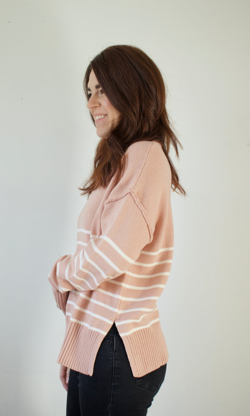 drop shoulder knit striped sweater