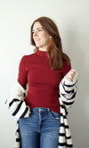 oxblood mock neck knit sweater