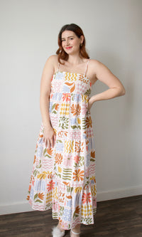 abstract floral woven linen dress