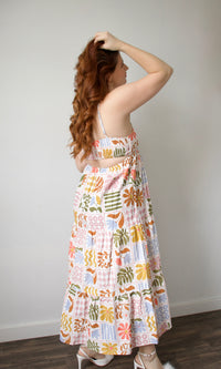 abstract floral woven linen dress