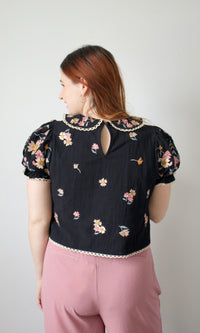 black floral embroidered top