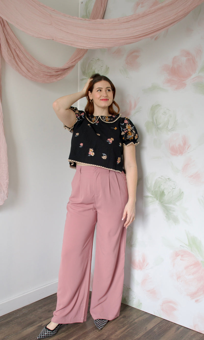 mauve wide leg tailored pants