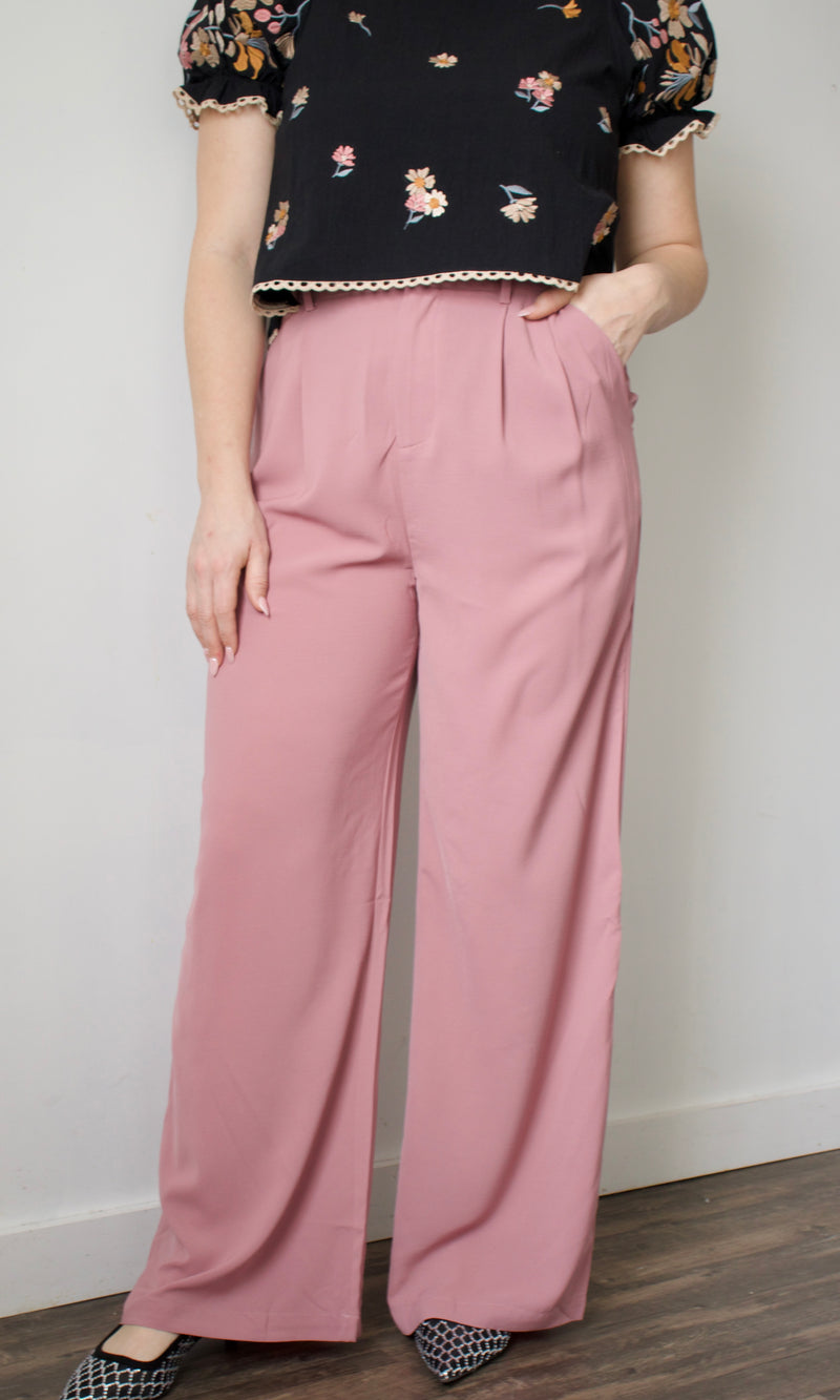 mauve wide leg tailored pants