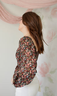 floral square neck long sleeve top