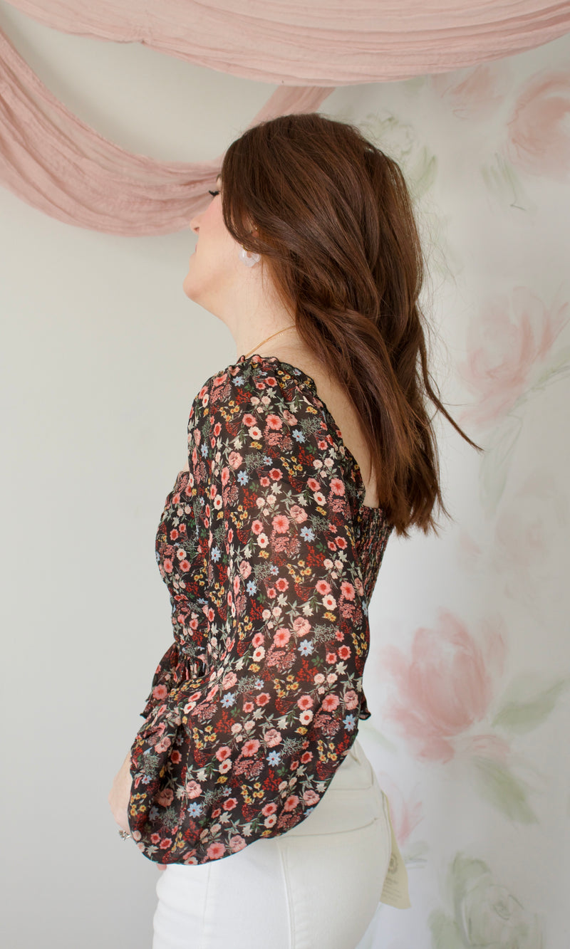 floral square neck long sleeve top