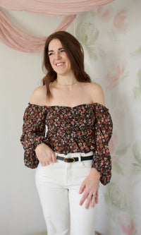 floral square neck long sleeve top