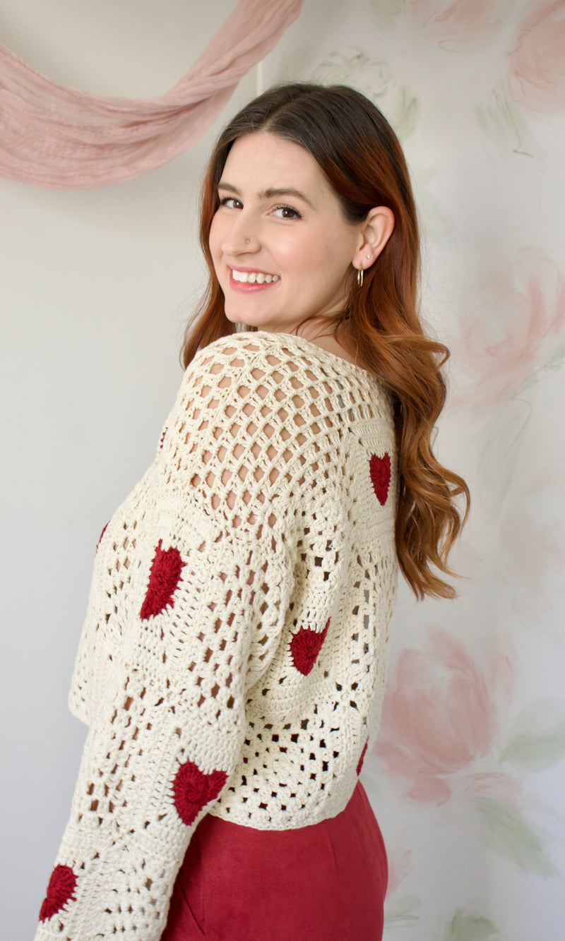 heart crochet long sleeve top