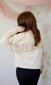 antique white fringed suede shirt jacket