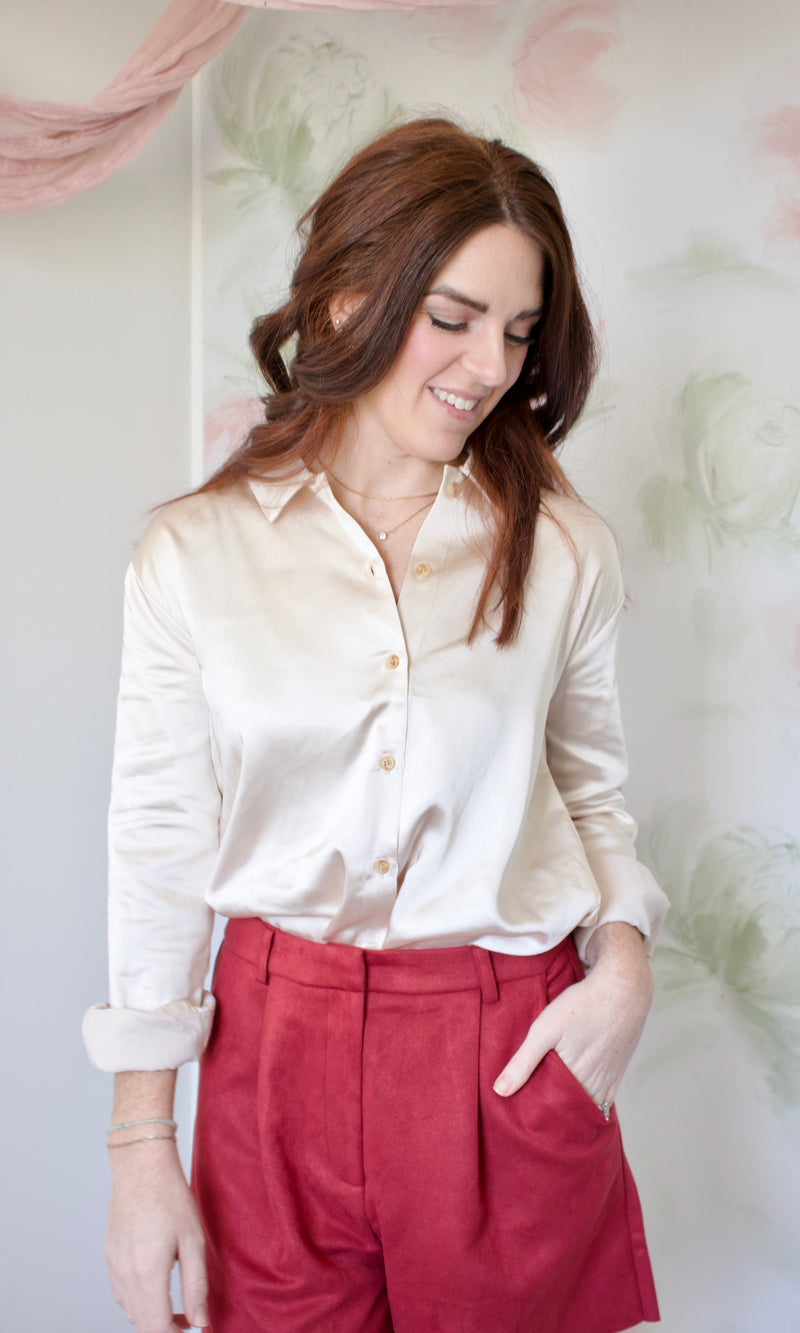 ivory silky button down shirt