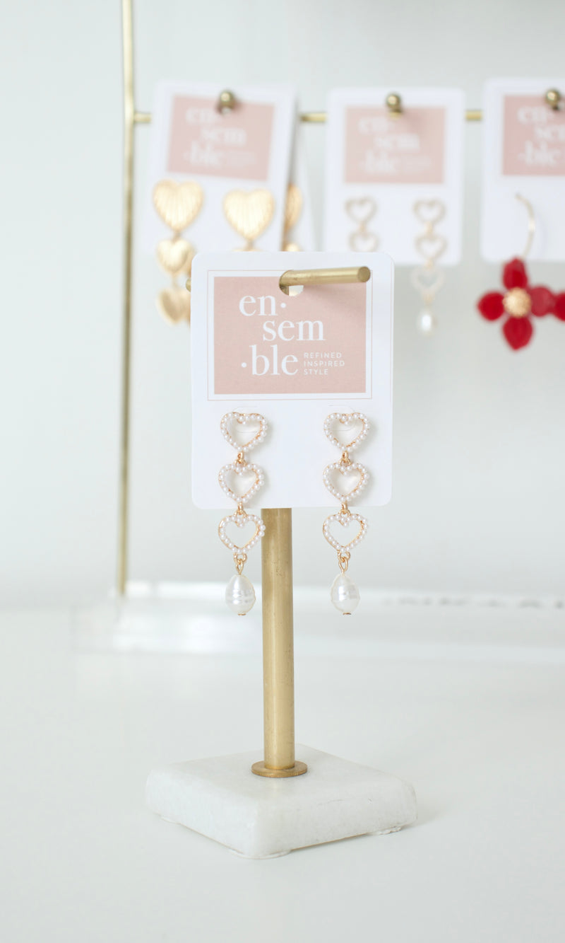 valentine’s gift pearl heart drop earrings