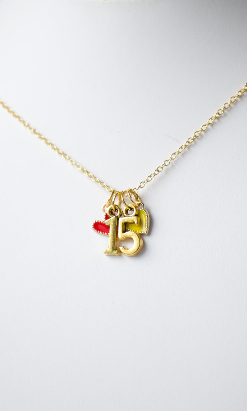 gold 15 mahomes charm necklace