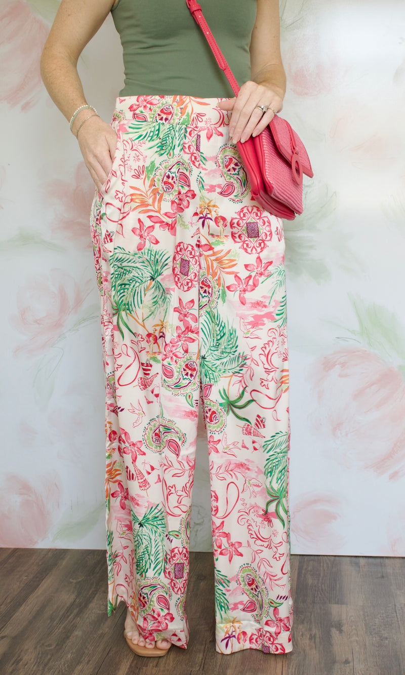 mango hibiscus wide leg pants