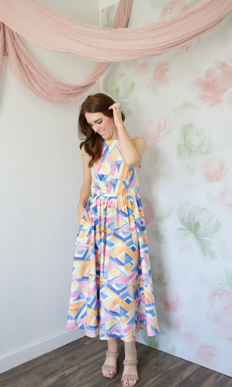 summer abstract print midi dress