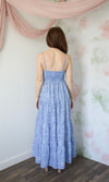 printed blue buttoned maxi dress