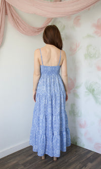 printed blue buttoned maxi dress